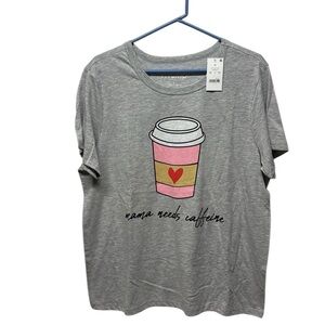 NWT hybrid mama needs coffee gray coffee cup graphic shirt size XL